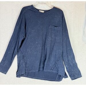 New In Blue Mineral Wash Raw Seam Front Pocket Tee 1X Coastal Boho Top